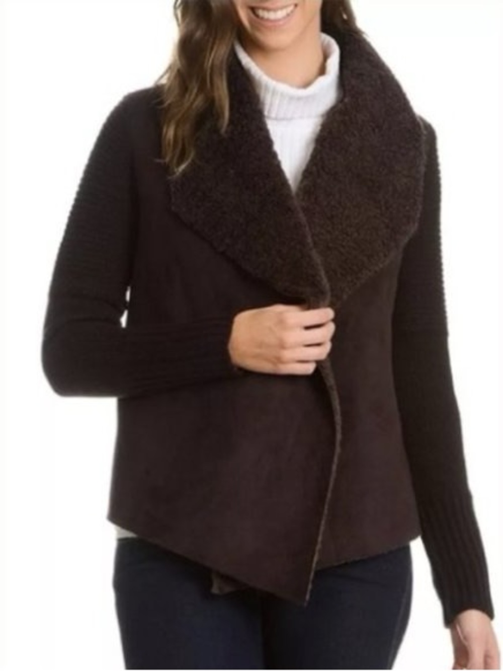 Chelsea & Theodore Chocolate Brown Faux Shearling Draped Jacket
